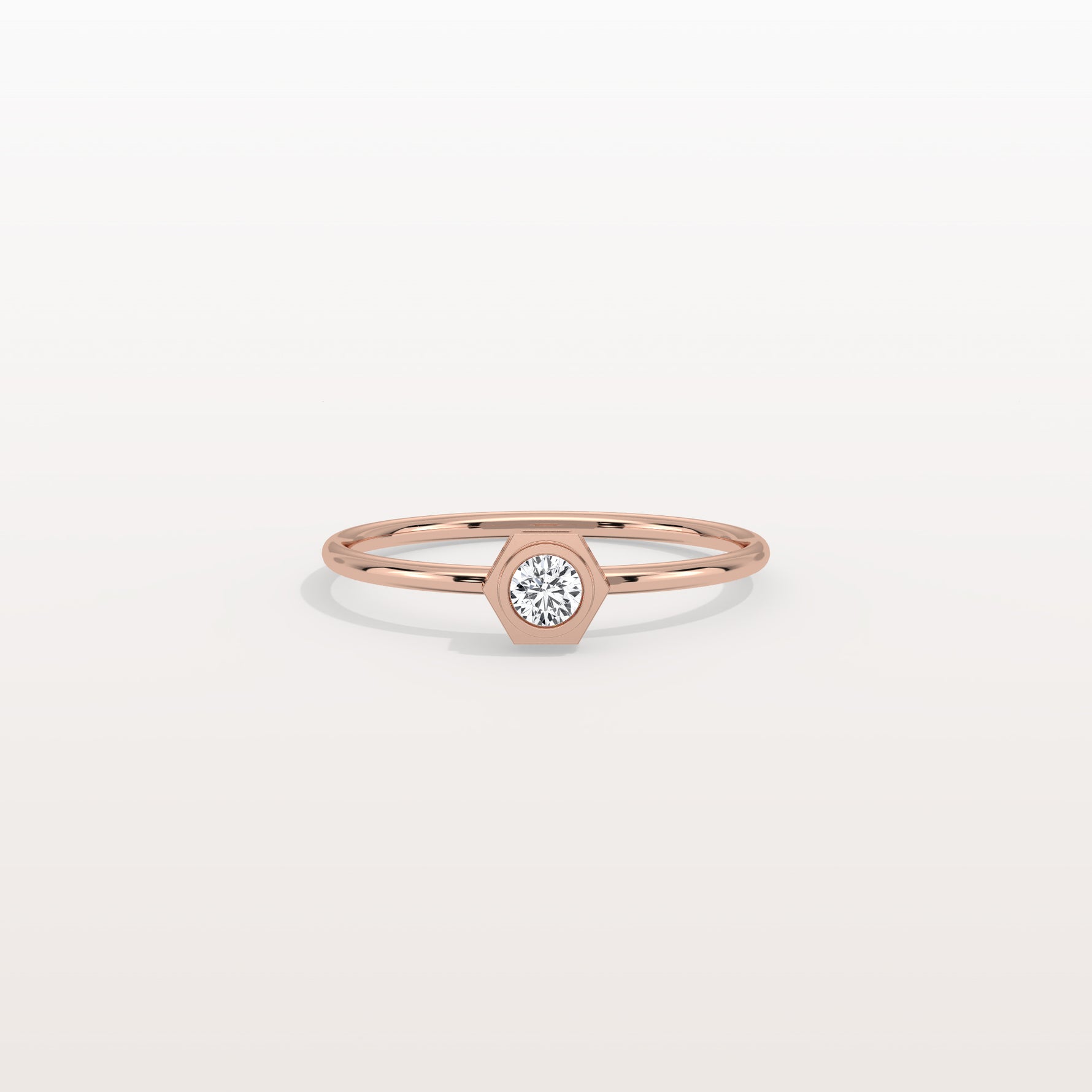 0.1CT Hexagon Bezel Solitaire Round Lab Diamond Ring - Rings