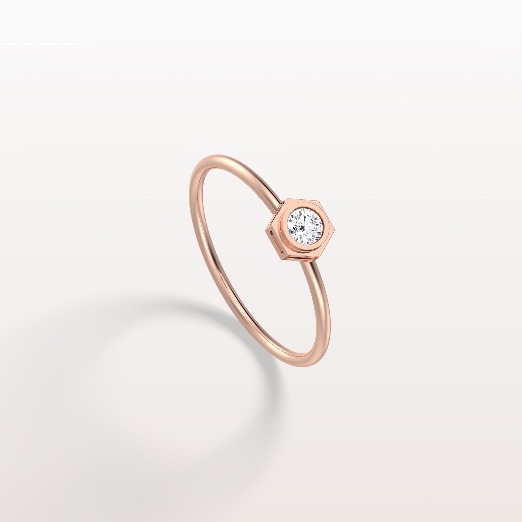 0.1CT Hexagon Bezel Solitaire Round Lab Diamond Ring - Rings