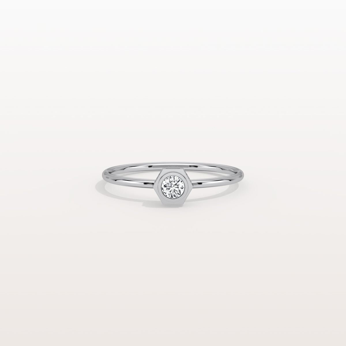 0.1CT Hexagon Bezel Solitaire Round Lab Diamond Ring - Rings