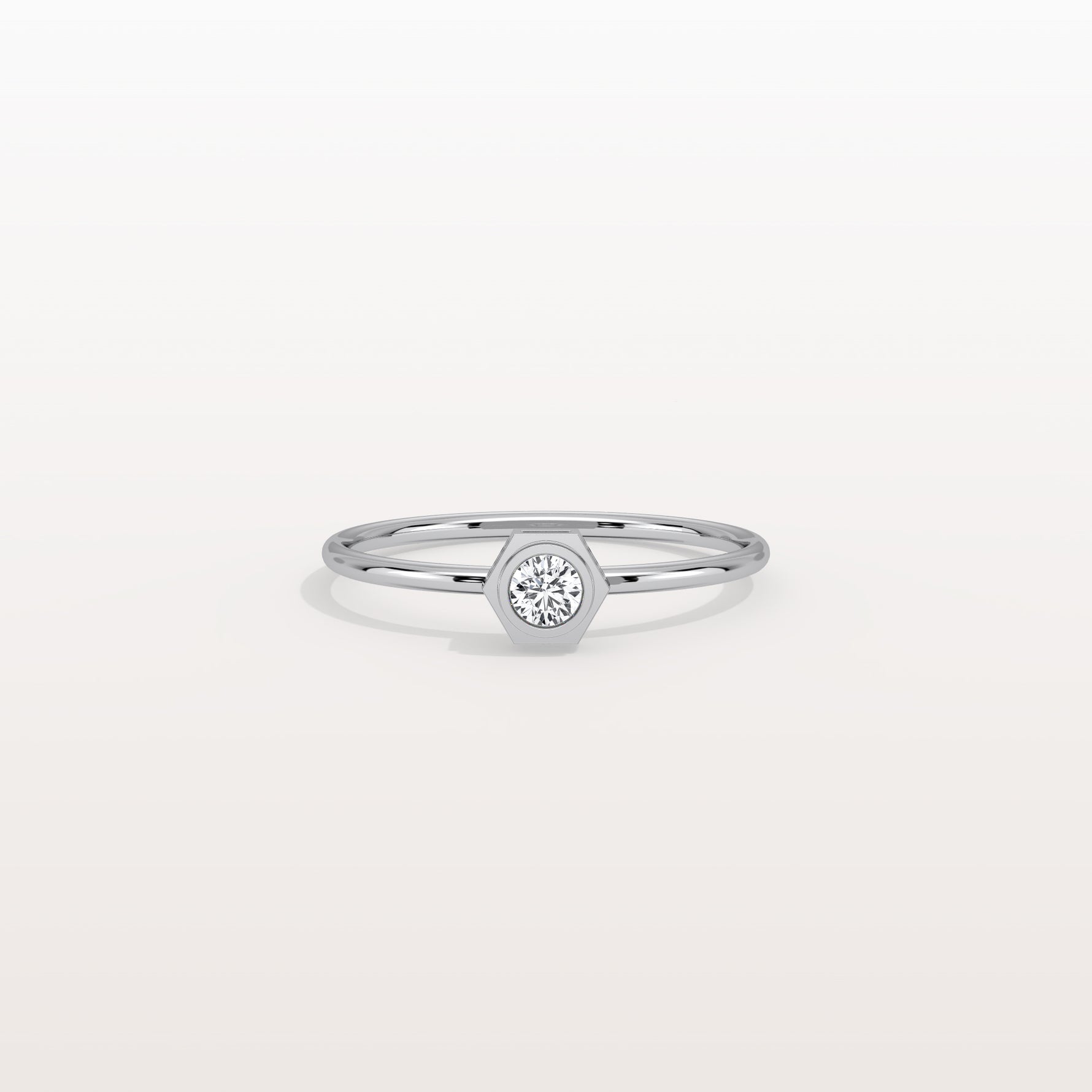 0.1CT Hexagon Bezel Solitaire Round Lab Diamond Ring - Rings