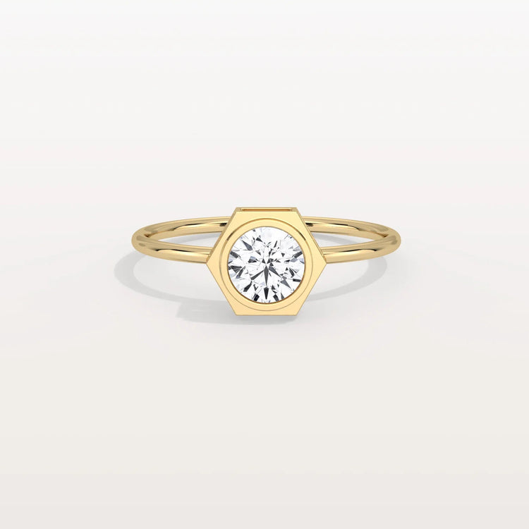 Hexagon Bezel Solitaire Round Lab Diamond Ring - Rings