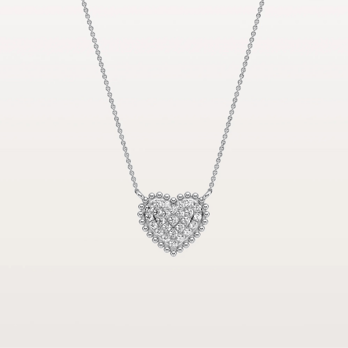 Lab Grown Diamond Beaded Heart Necklace in 14K Solid Gold/Platinum - Necklaces