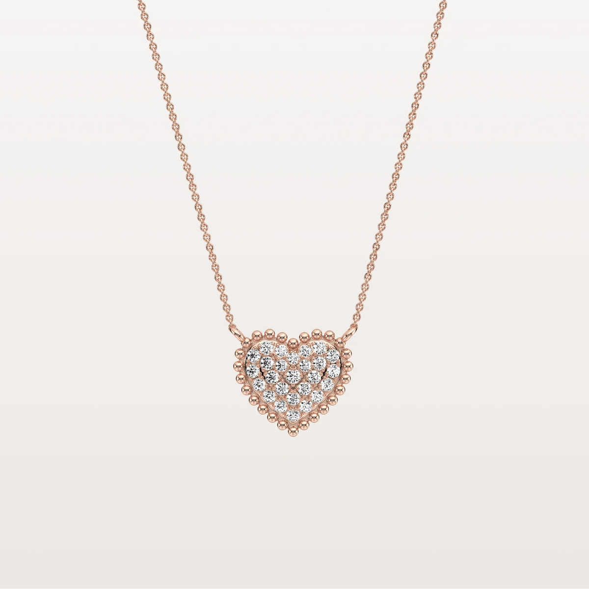 Lab Grown Diamond Beaded Heart Necklace in 14K Solid Gold/Platinum - Necklaces