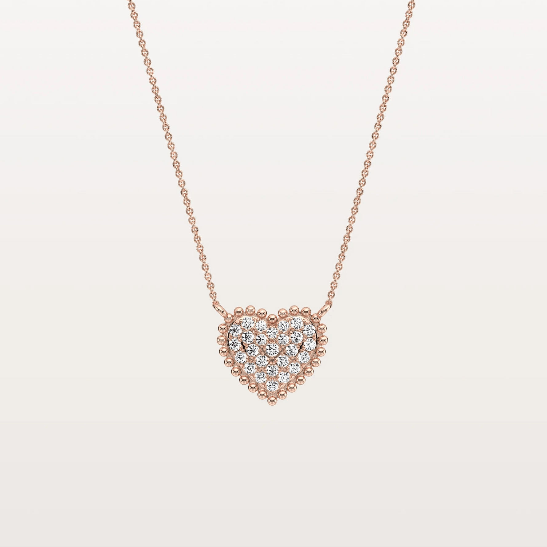 Lab Grown Diamond Beaded Heart Necklace in 14K Solid Gold/Platinum - Necklaces