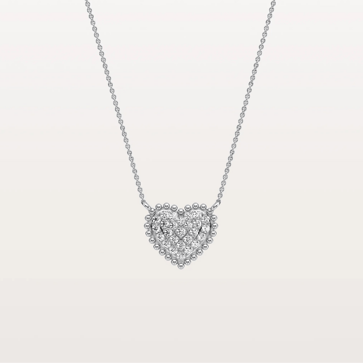 Lab Grown Diamond Beaded Heart Necklace in 14K Solid Gold/Platinum - Necklaces