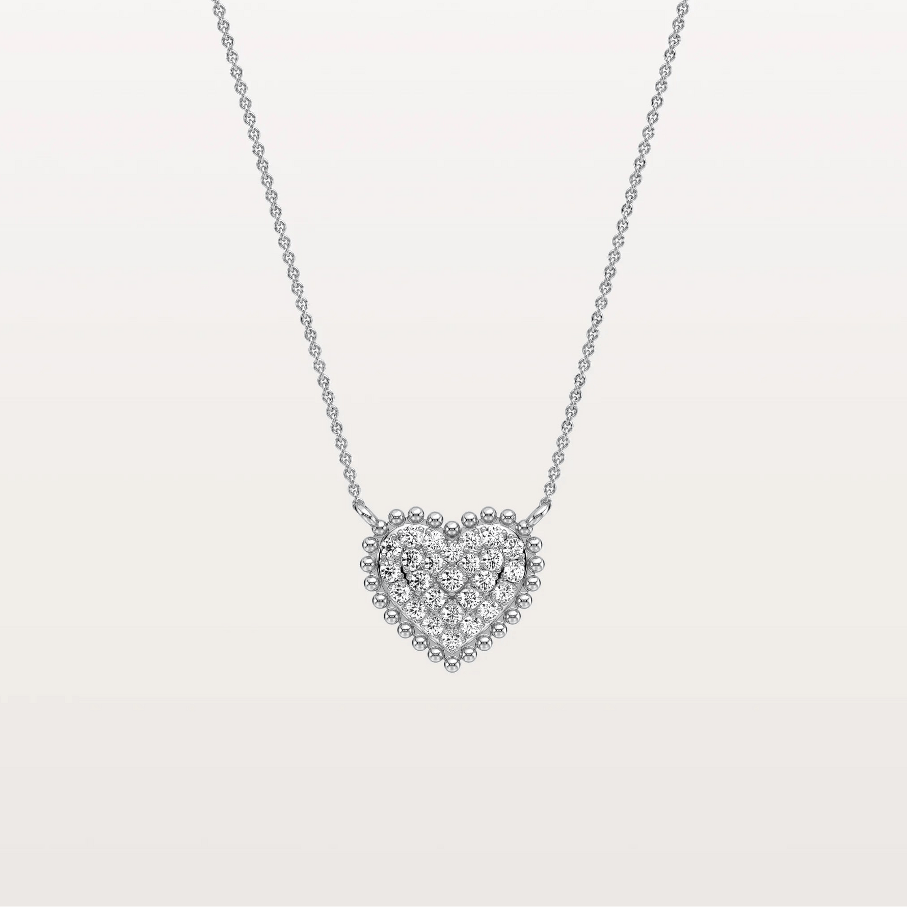 Lab Grown Diamond Beaded Heart Necklace in 14K Solid Gold/Platinum - Necklaces