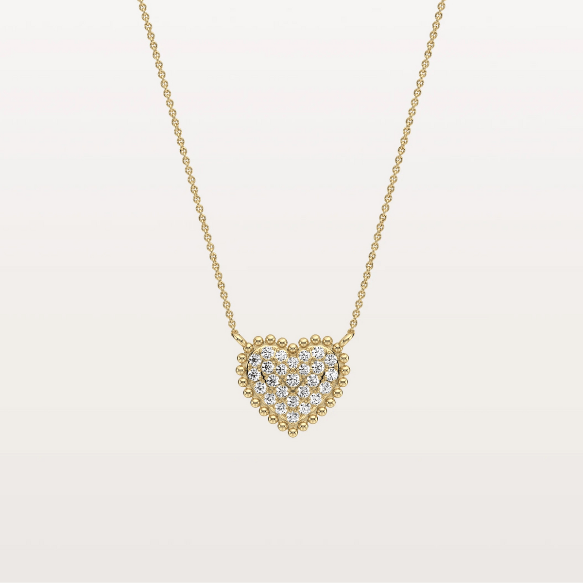 Lab Grown Diamond Beaded Heart Necklace in 14K Solid Gold/Platinum - Necklaces