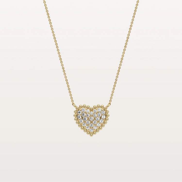Lab Grown Diamond Beaded Heart Necklace in 14K Solid Gold/Platinum - Necklaces