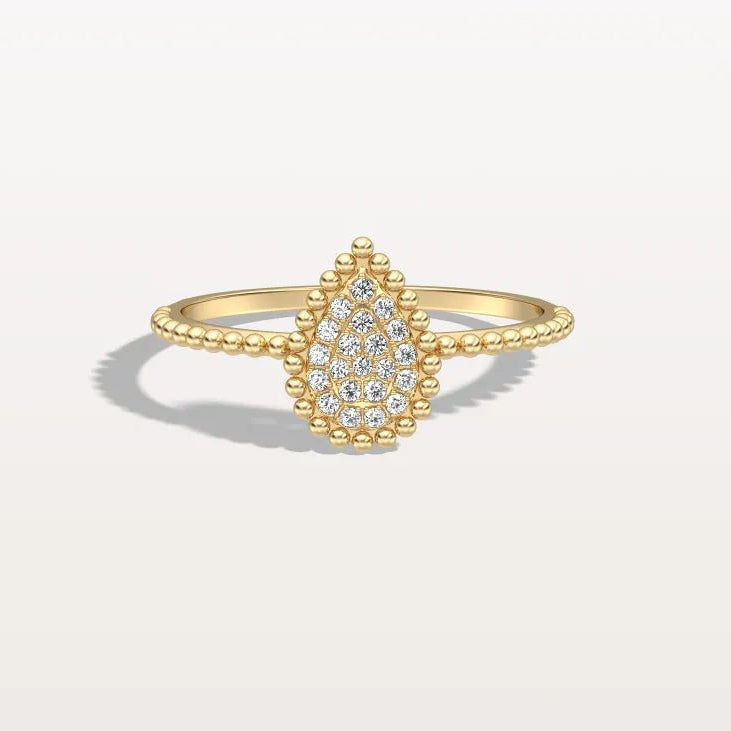 Lab Diamond Beaded Pear Shaped Ring in 14K Gold/Platinum - Rings