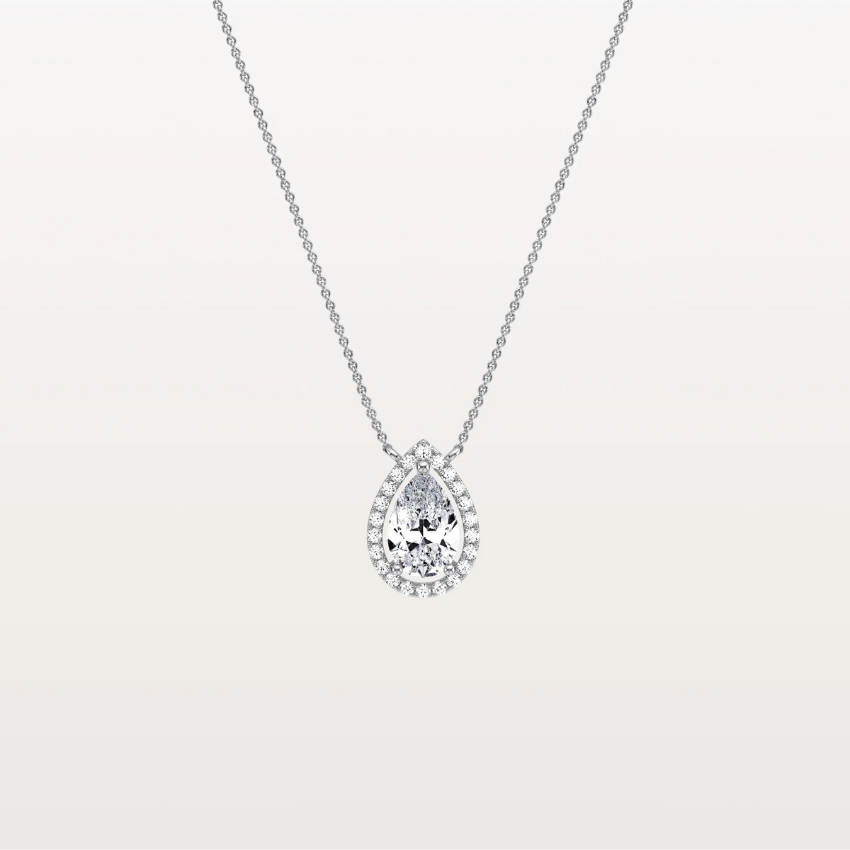 0.5CT Lab Grown Diamond Teardrop Halo Necklace In 14K Solid Gold/Platinum - Necklaces