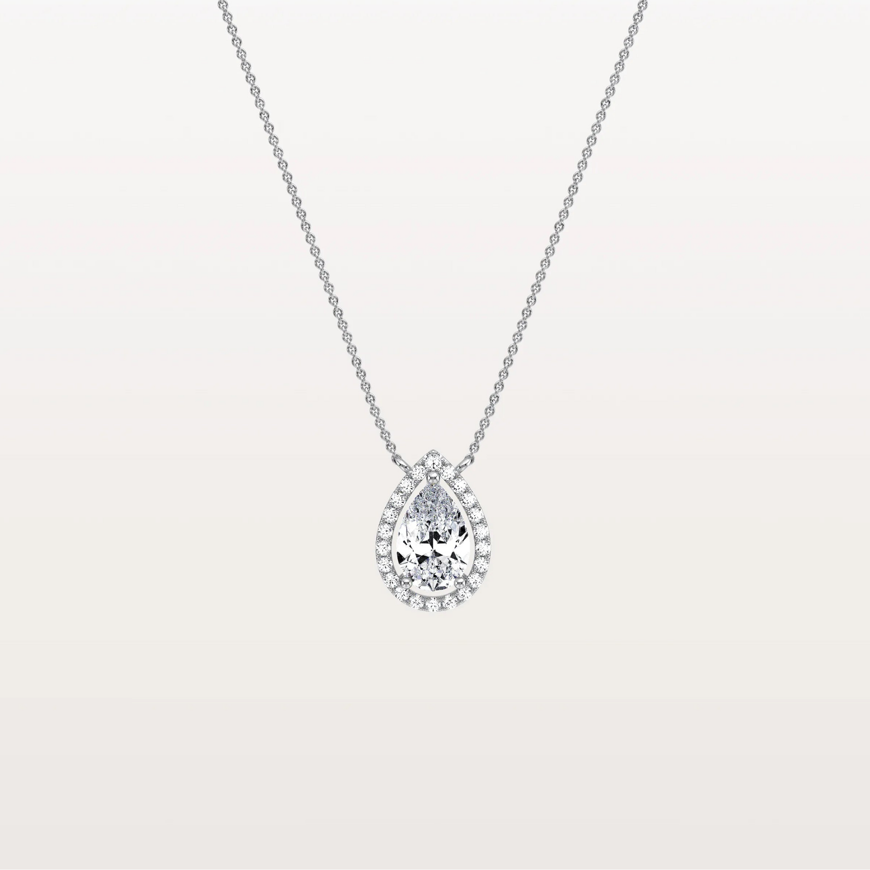 0.5CT Lab Grown Diamond Teardrop Halo Necklace In 14K Solid Gold/Platinum - Necklaces