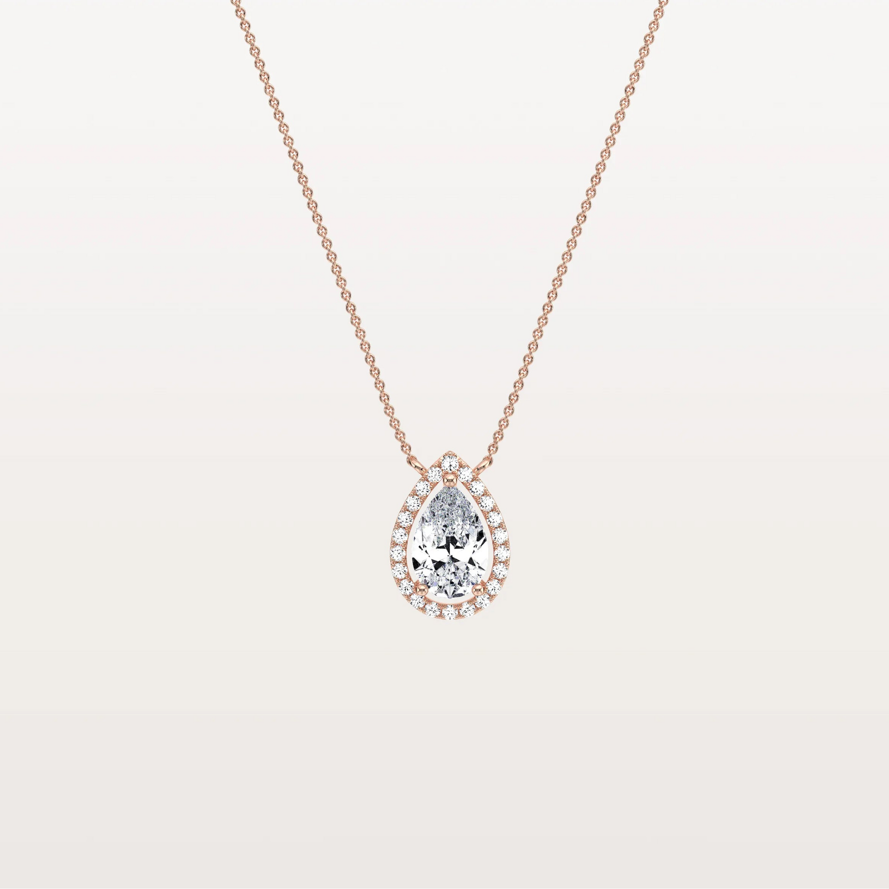 0.5CT Lab Grown Diamond Teardrop Halo Necklace In 14K Solid Gold/Platinum - Necklaces