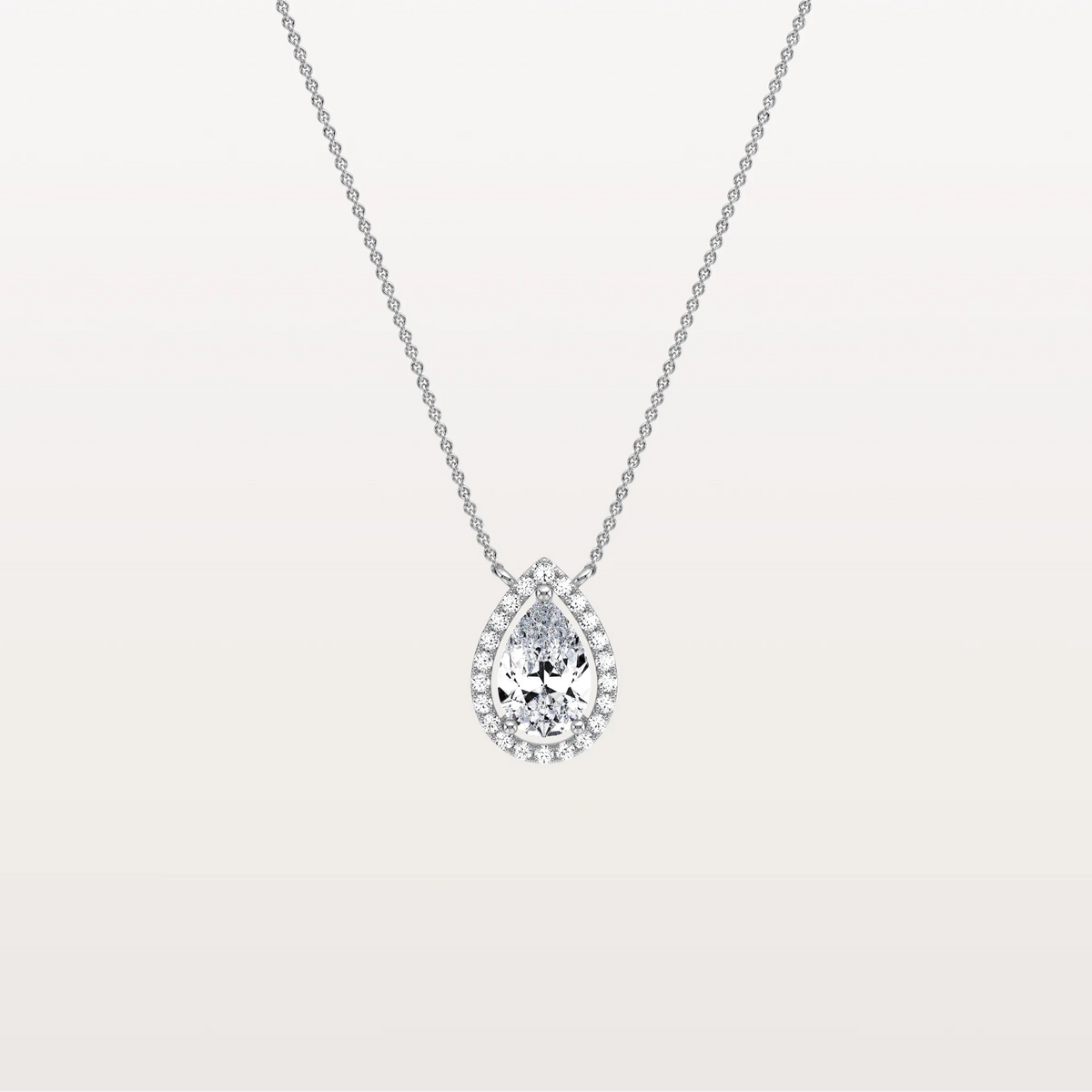 0.5CT Lab Grown Diamond Teardrop Halo Necklace In 14K Solid Gold/Platinum - Necklaces