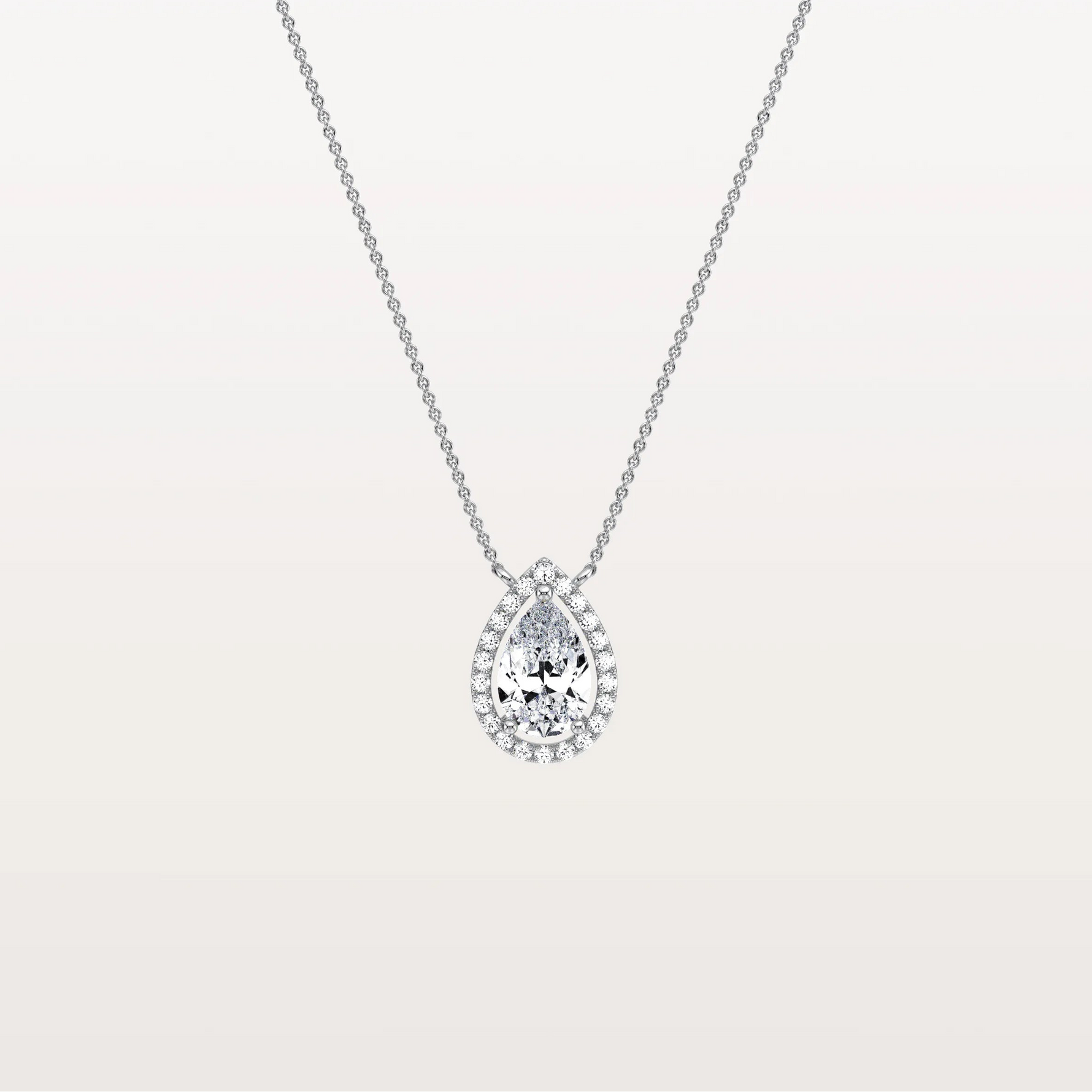 0.5CT Lab Grown Diamond Teardrop Halo Necklace In 14K Solid Gold/Platinum - Necklaces