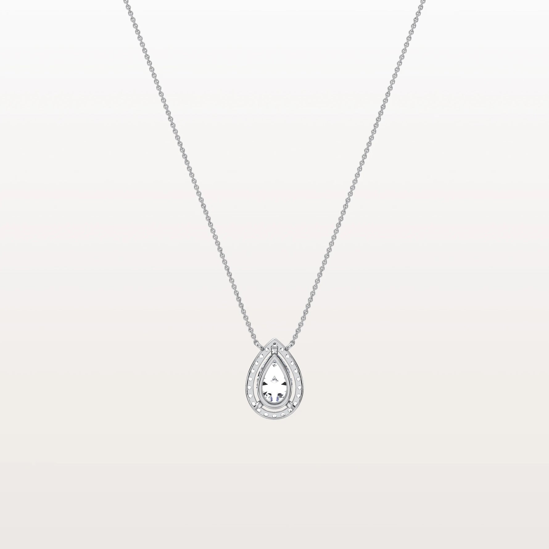 0.5CT Lab Grown Diamond Teardrop Halo Necklace In 14K Solid Gold/Platinum - Necklaces