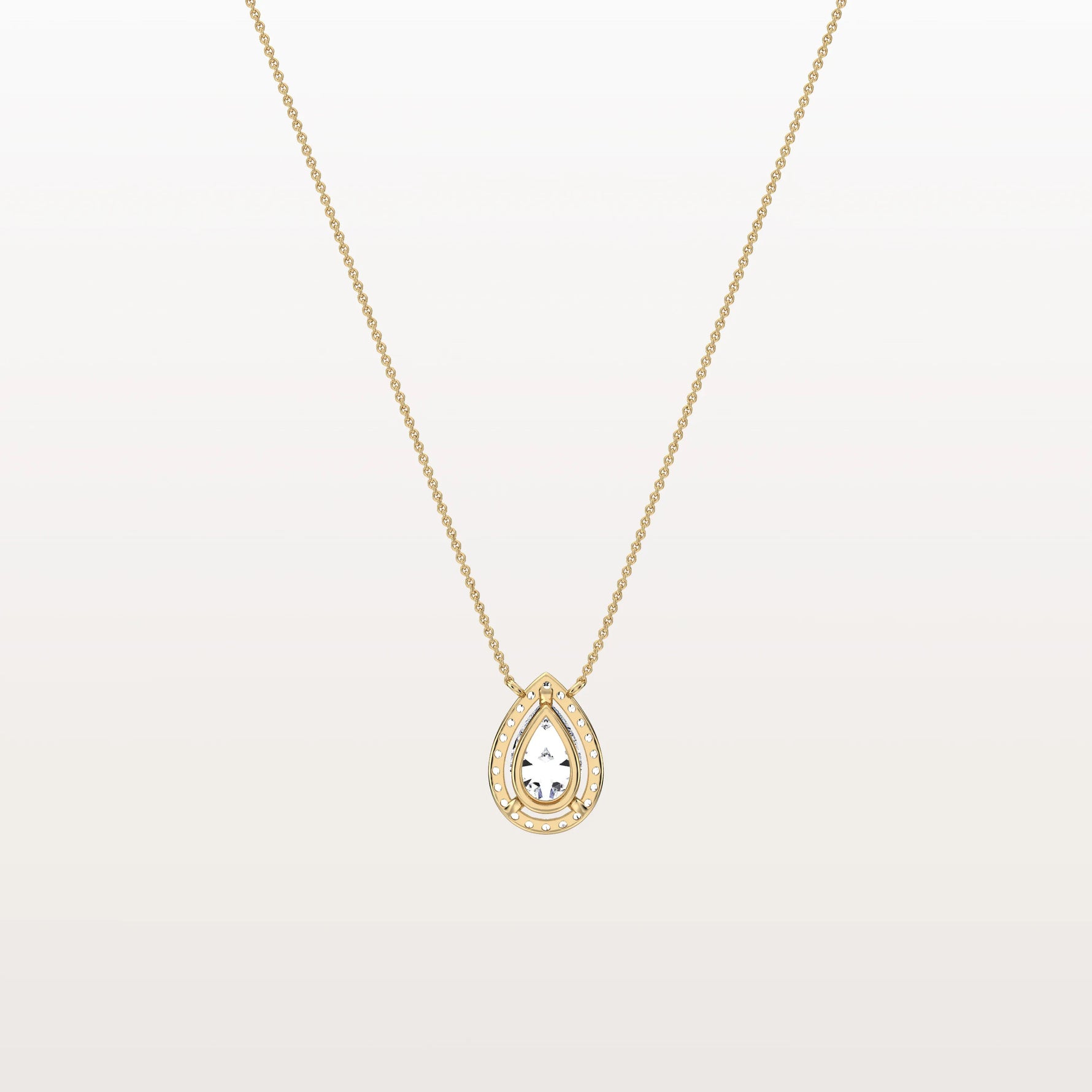 0.5CT Lab Grown Diamond Teardrop Halo Necklace In 14K Solid Gold/Platinum - Necklaces