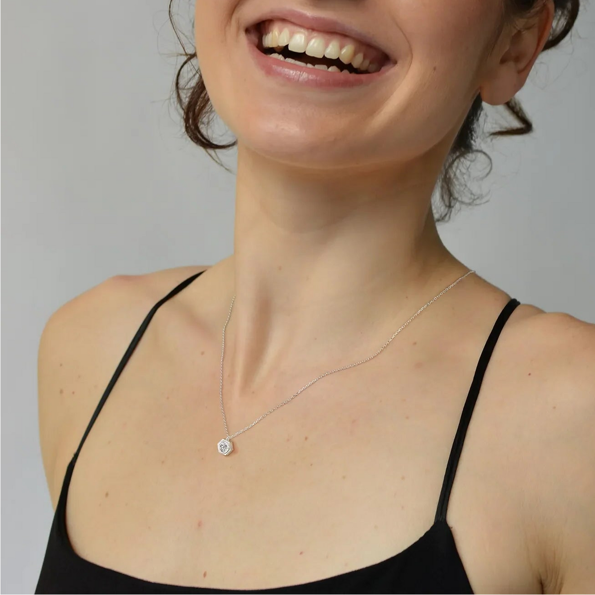 Hexagon Lab Grown Diamond Necklace in 14K Solid Gold/Platinum - Necklaces