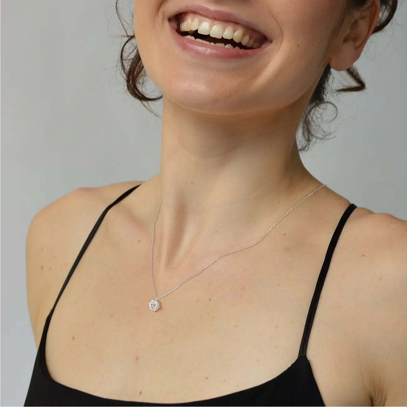 Hexagon Lab Grown Diamond Necklace in 14K Solid Gold/Platinum - Necklaces