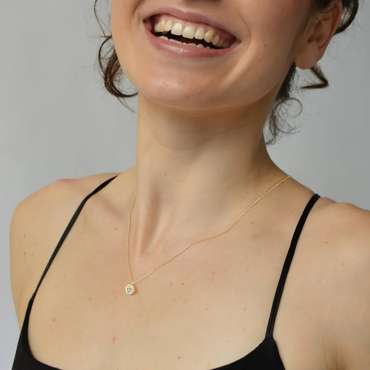 Hexagon Lab Grown Diamond Necklace in 14K Solid Gold/Platinum - Necklaces