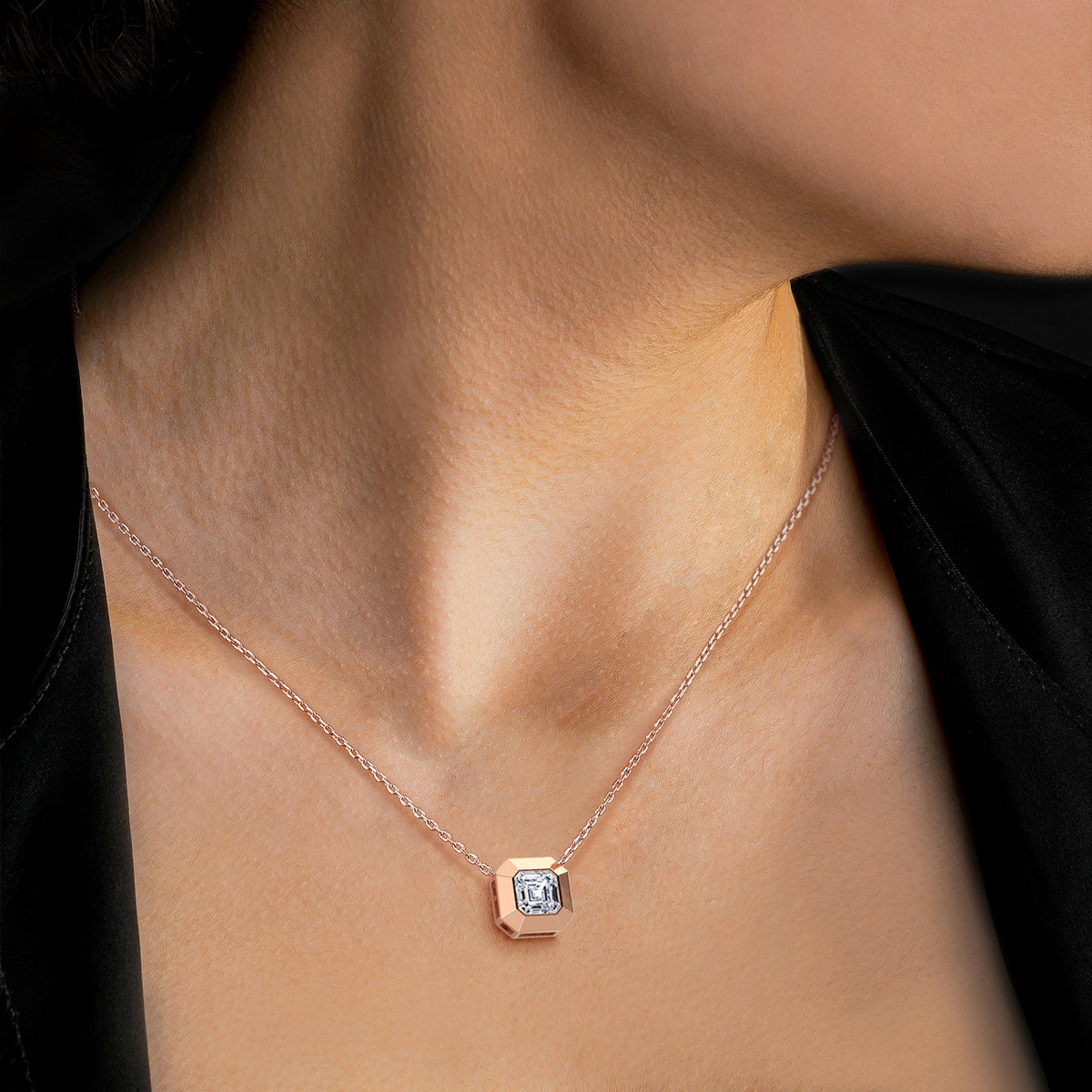 Lab Grown Asscher Cut Necklace In 14K Solid Gold/Platinum - Necklaces