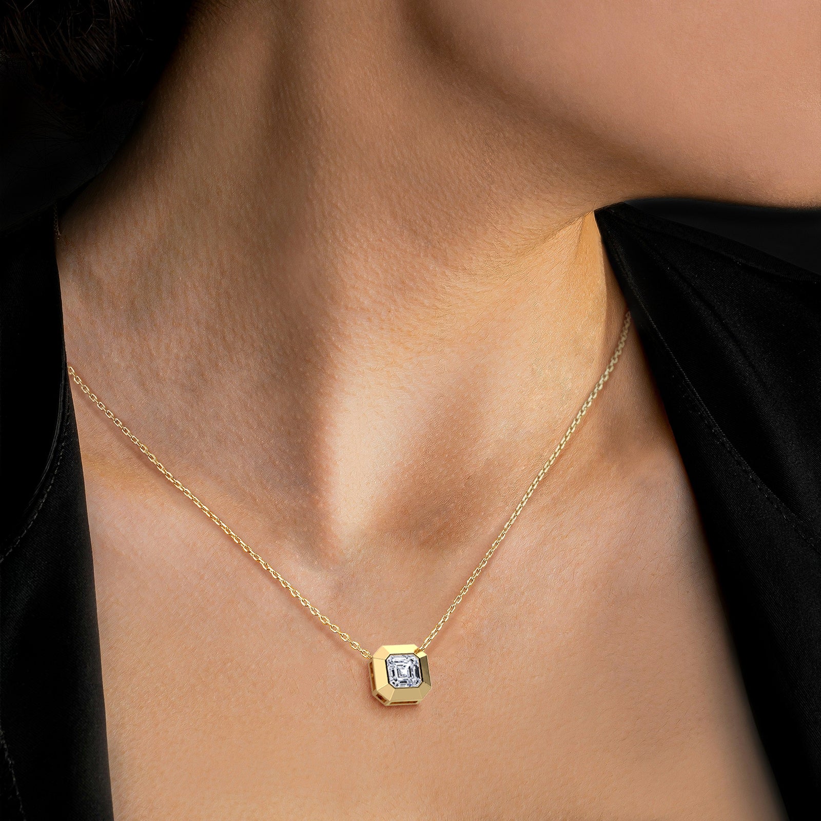 Lab Grown Asscher Cut Necklace In 14K Solid Gold/Platinum - Necklaces