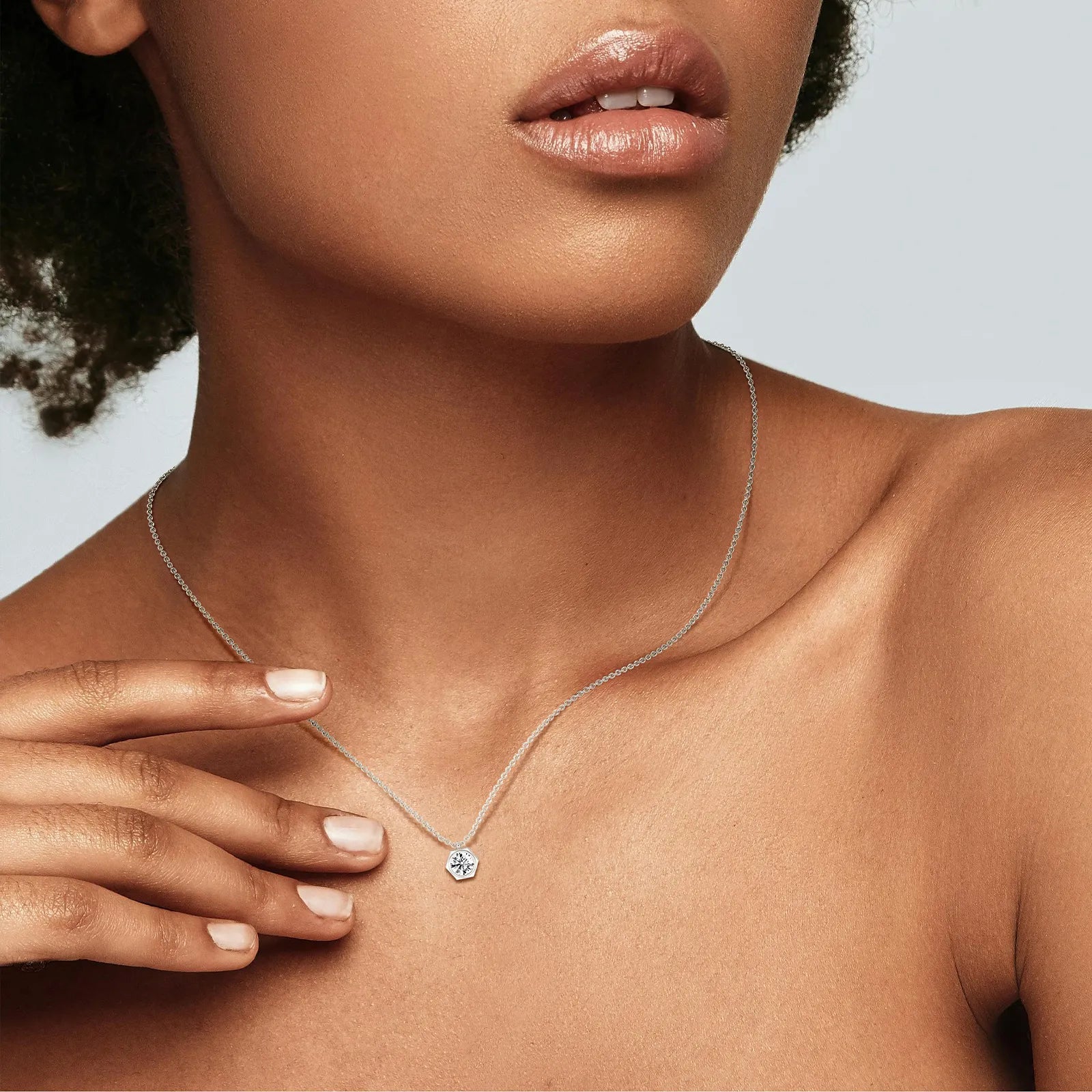 Hexagon Bezel Lab Grown Diamond Necklace in 14K Solid Gold/Platinum - Necklaces
