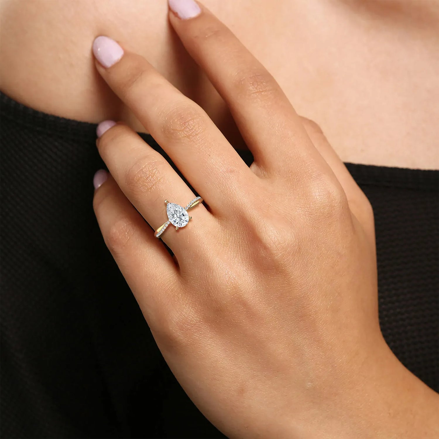 1CT Pear Lab Diamond Engagement Ring–Twisted 14K Gold Band - Rings