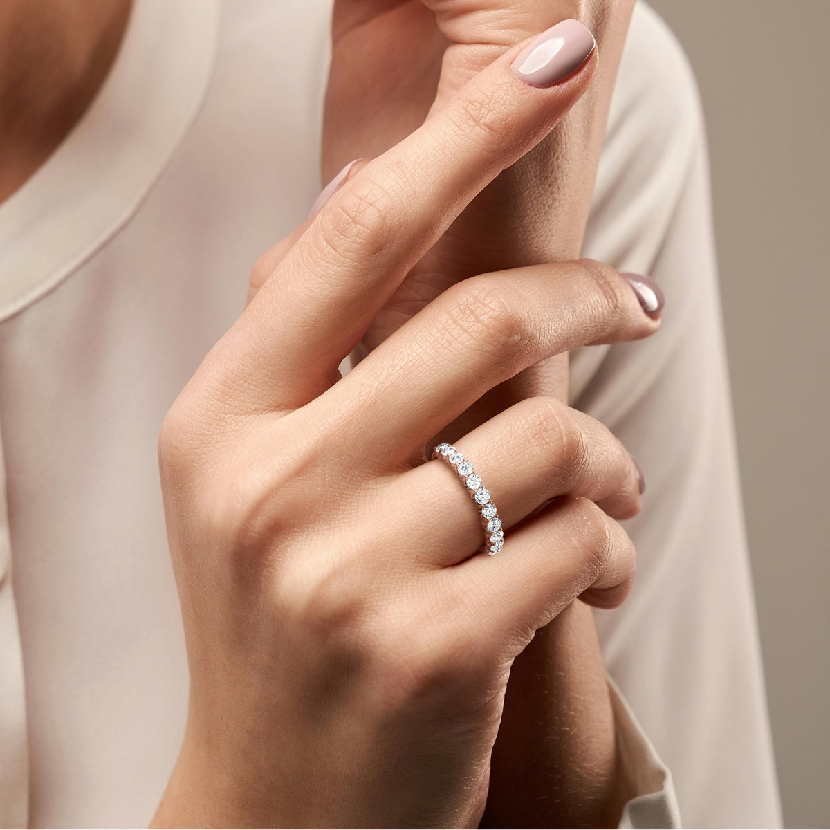 0.85CTW Lab Diamond U Prong Half Eternity Ring in 14K Solid Gold/Platinum - Rings