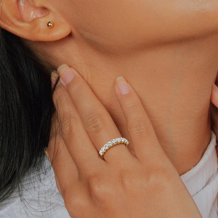 0.99CTW Lab Diamond U Prong Half Eternity Ring in 14K Solid Gold/Platinum - Rings