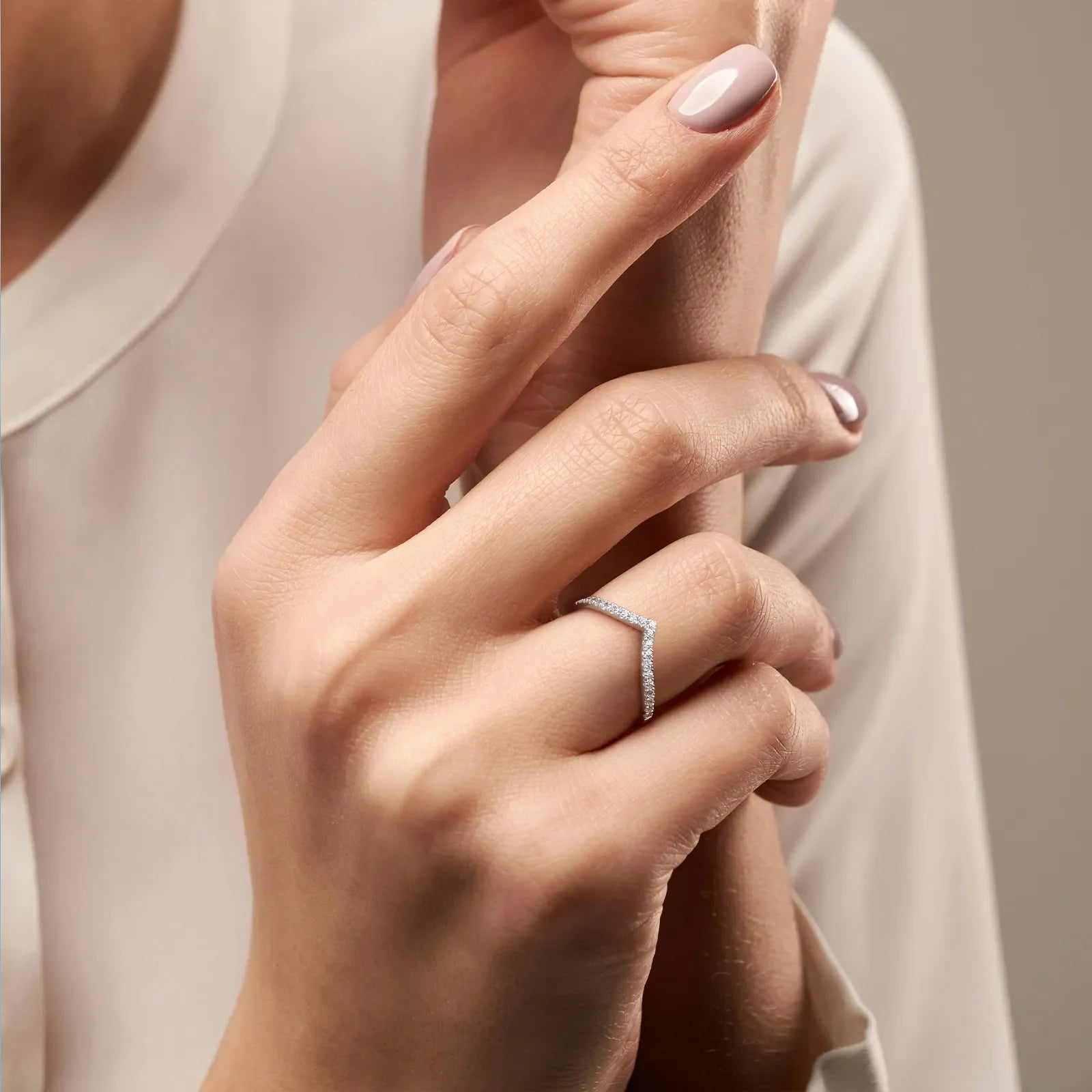 Lab Diamonds V - Shaped Wedding Band in 14K Gold/Platinum - Rings