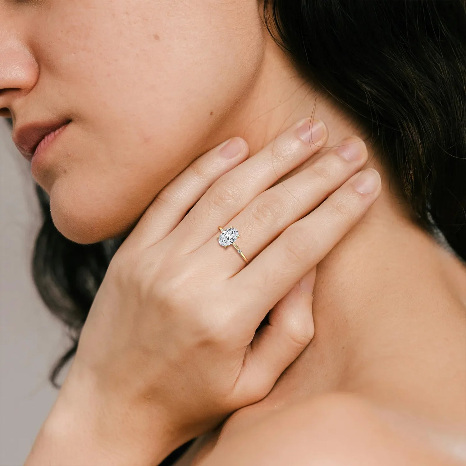 1CT Oval Lab Grown Diamond Hidden Halo Engagement Ring