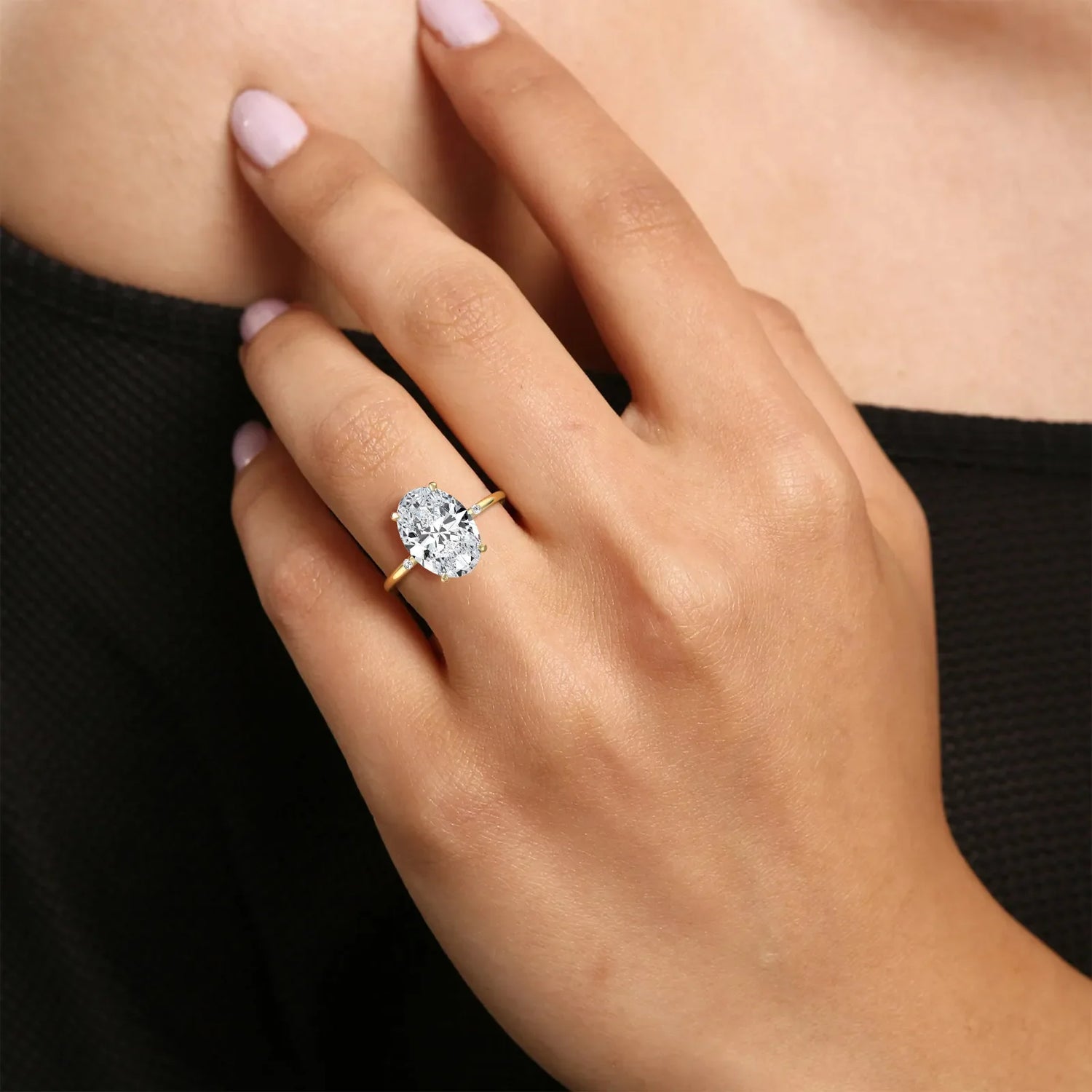 3CT Oval Lab Grown Diamond Hidden Halo Engagement Ring