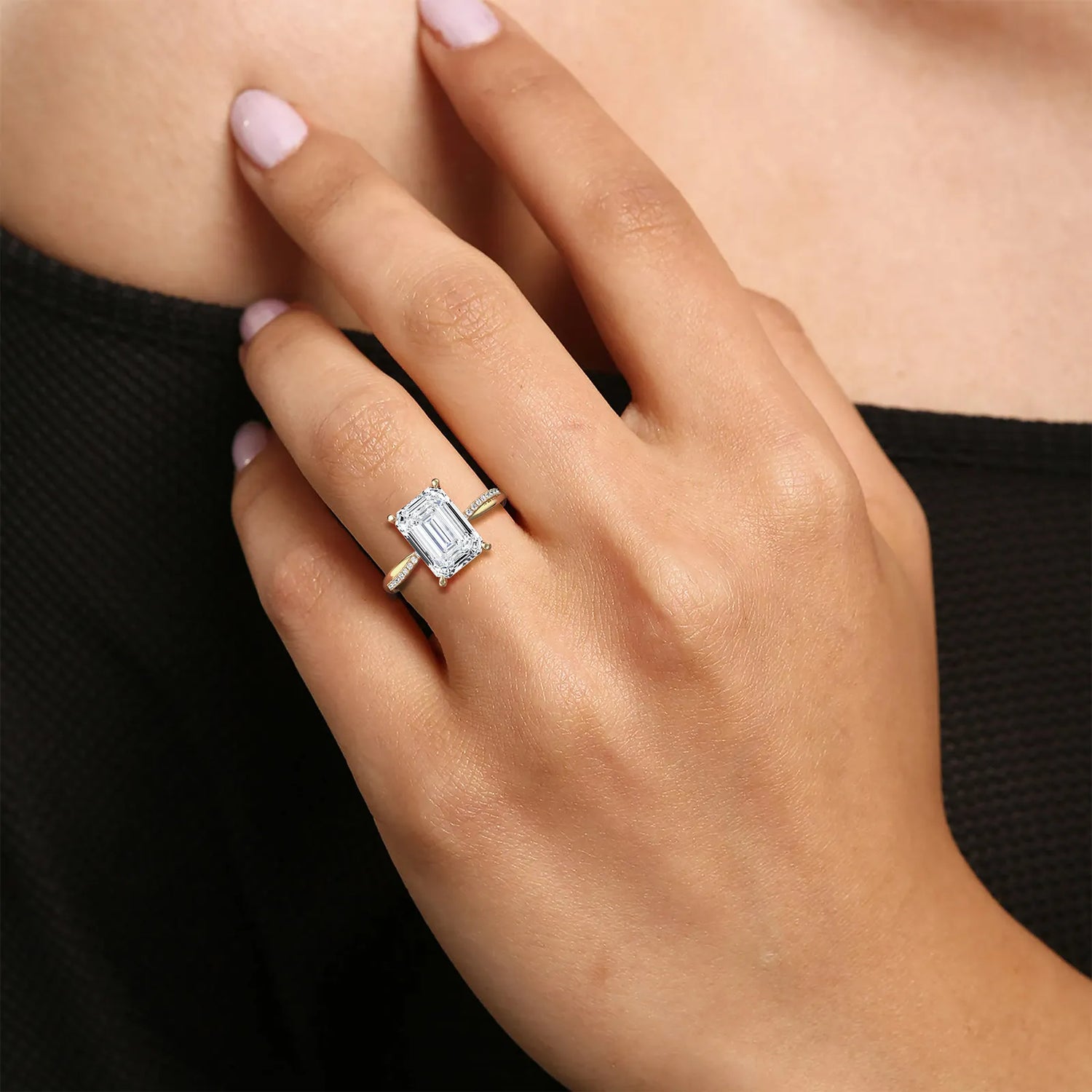 3CT Emeral Cut Lab Diamond Twisted Engagement Ring In Solid Gold/Platinum