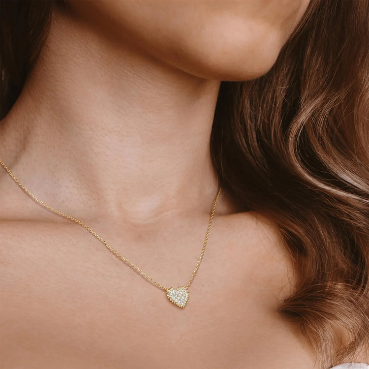 Lab Grown Diamond Beaded Heart Necklace in 14K Solid Gold/Platinum - Necklaces