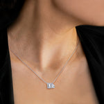 2CTW Emerald and Pear Cut Lab Diamond Toi et Moi Necklace - Necklaces