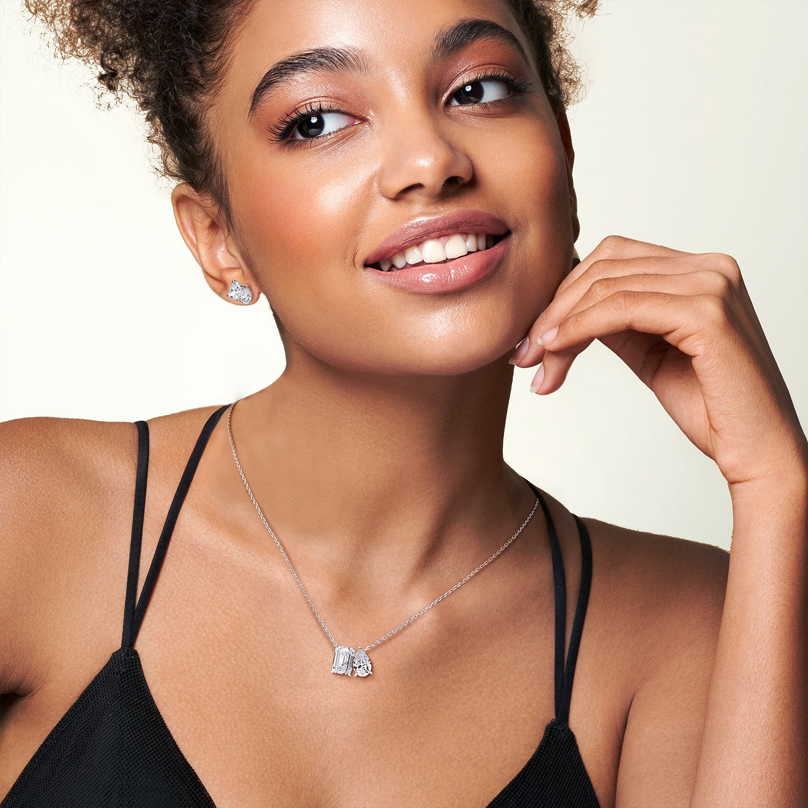 4CTW Emerald and Pear Cut Lab Diamoned Toi et Moi Necklace - Necklaces