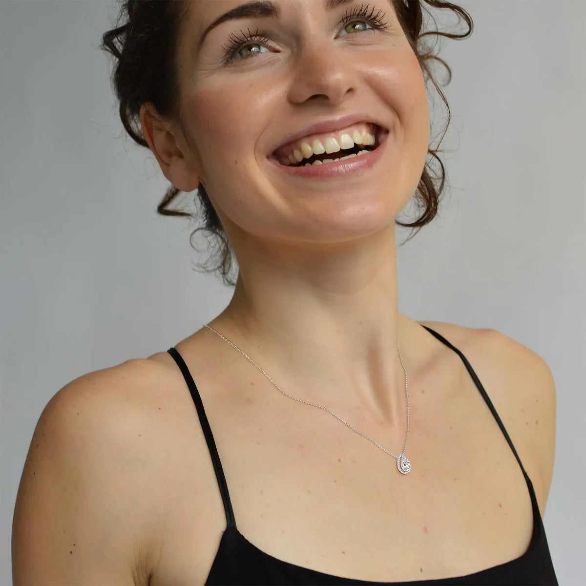 0.5CT Lab Grown Diamond Teardrop Halo Necklace In 14K Solid Gold/Platinum - Necklaces