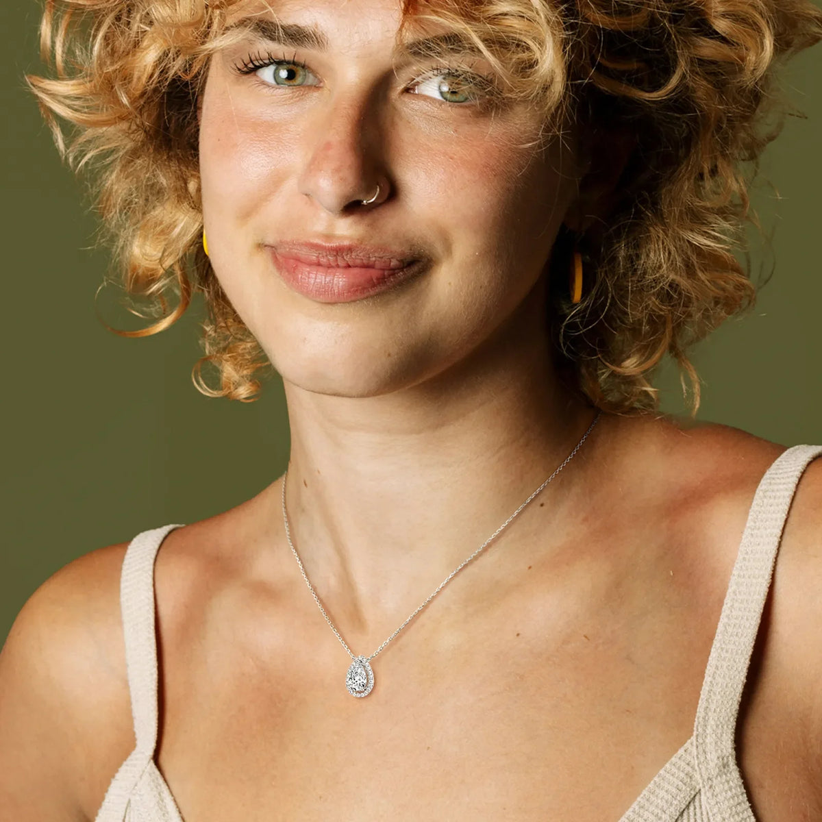 0.5CT Lab Grown Diamond Teardrop Halo Necklace In 14K Solid Gold/Platinum - Necklaces