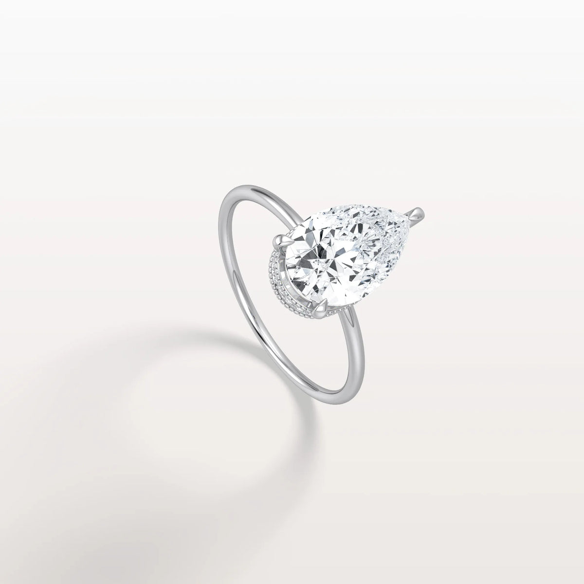 Hidden Halo 2CT Pear Lab Diamond Ring with Basket Setting - Rings