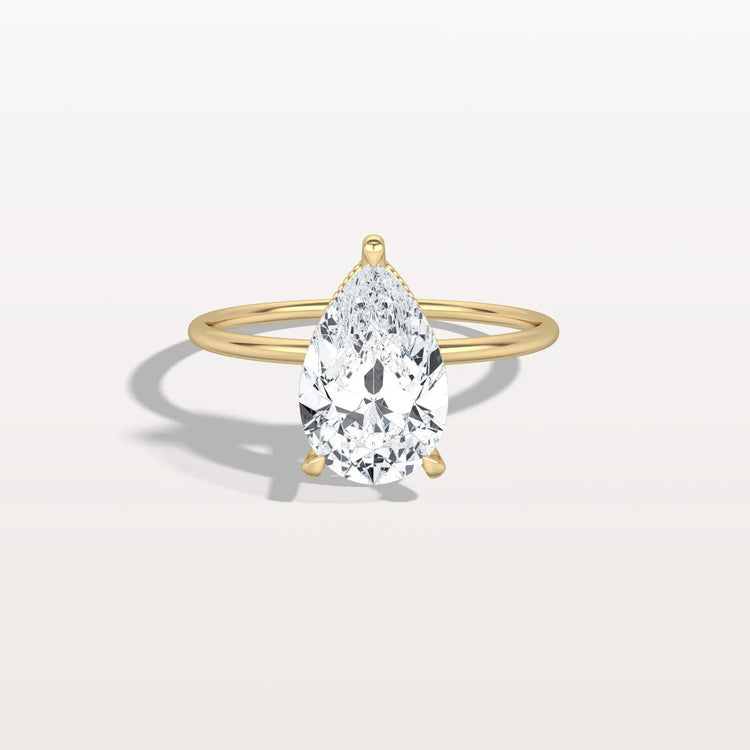 Hidden Halo 2CT Pear Lab Diamond Ring with Basket Setting - Rings