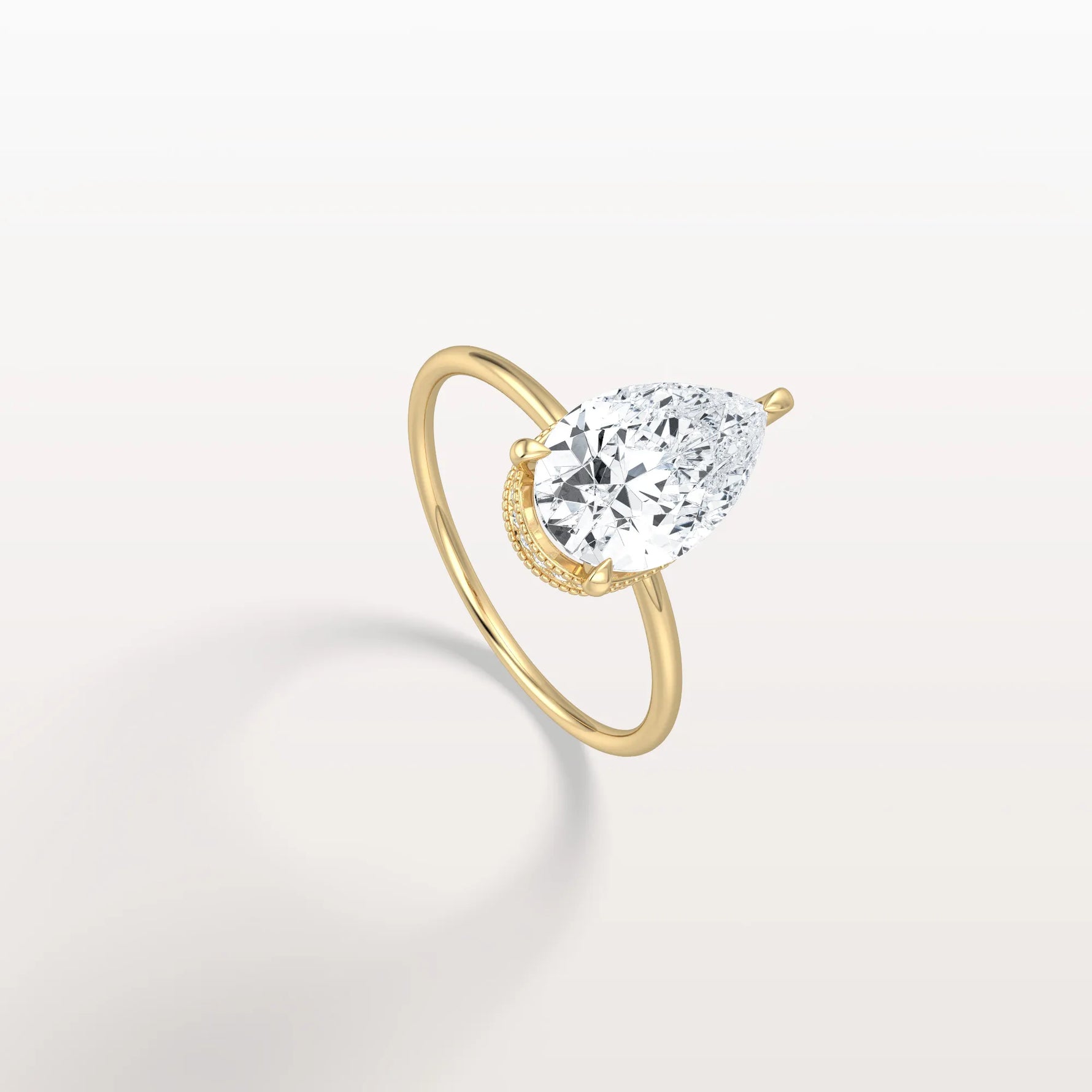 Hidden Halo 2CT Pear Lab Diamond Ring with Basket Setting - Rings