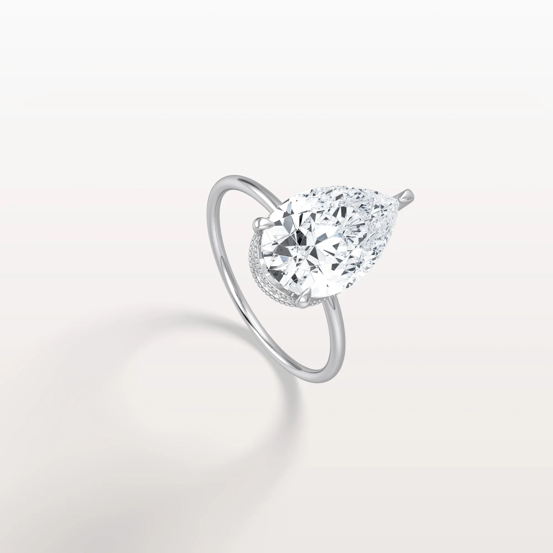 Hidden Halo 3CT Pear Lab Diamond Ring with Basket Setting - Rings
