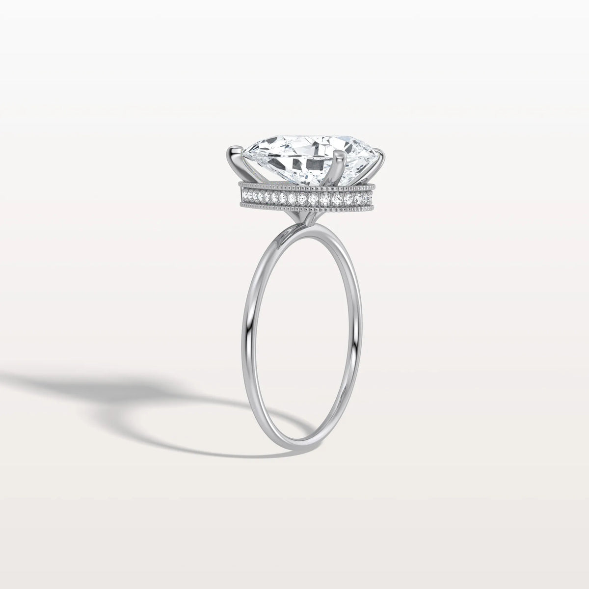 Hidden Halo 3CT Pear Lab Diamond Ring with Basket Setting - Rings