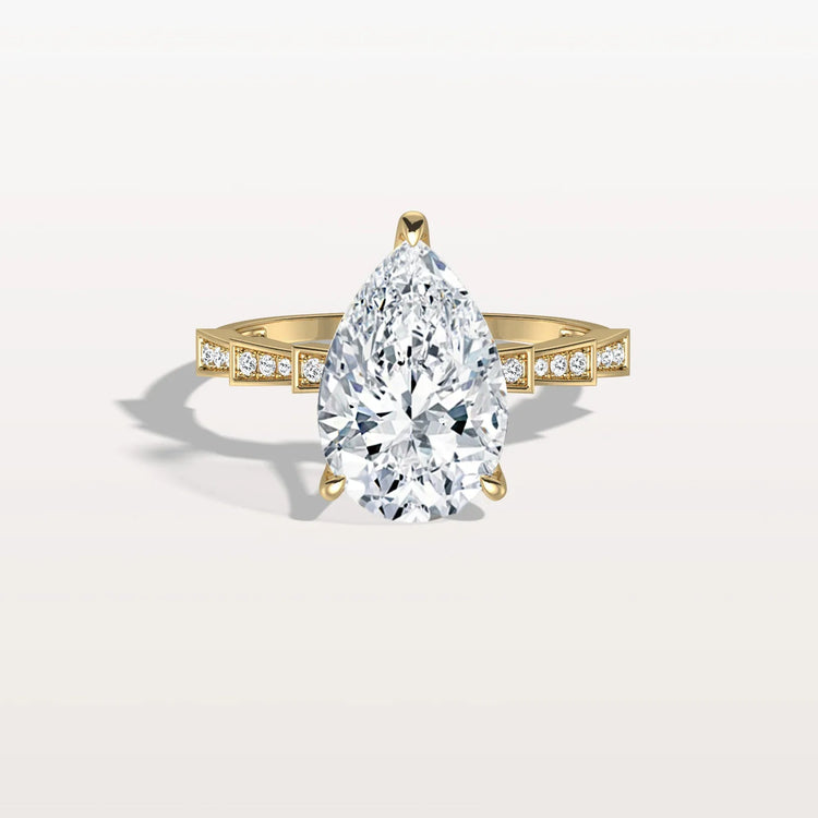 3CT Pear Cut Lab Diamond Hidden Halo Ring - Modern Style - Rings