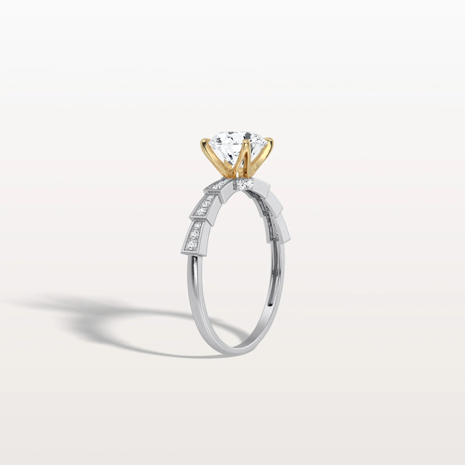 Lab Diamond Two Tone Engagement Ring - 1CT Pave Band - Rings