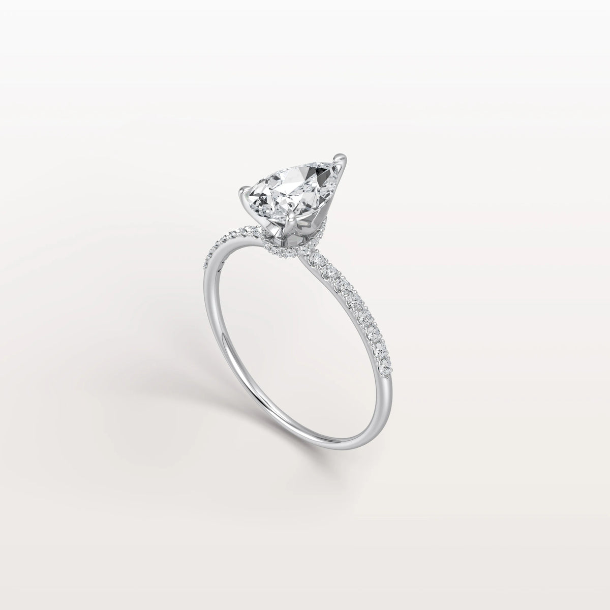 1CT Pear Lab Diamond Engagement Ring–Pave Band in 14K Gold - Rings
