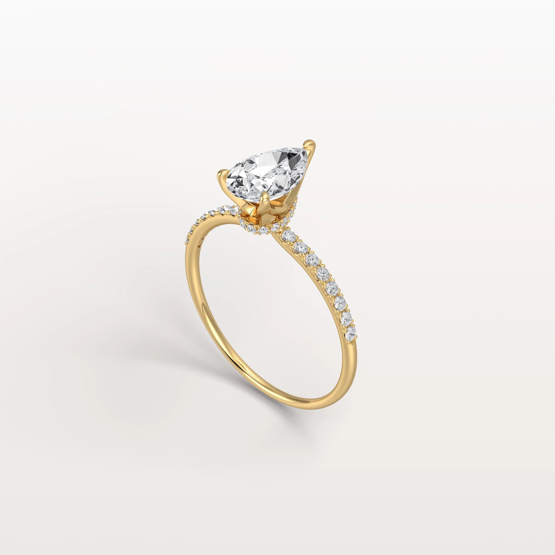 1CT Pear Lab Diamond Engagement Ring–Pave Band in 14K Gold - Rings