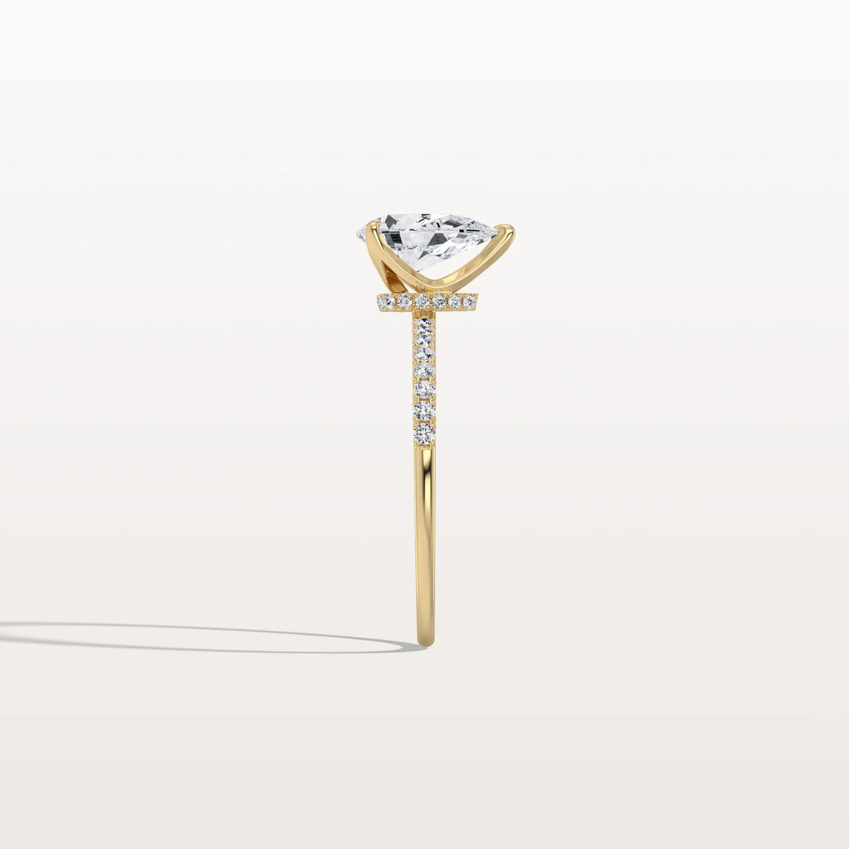 1CT Pear Lab Diamond Engagement Ring–Pave Band in 14K Gold - Rings