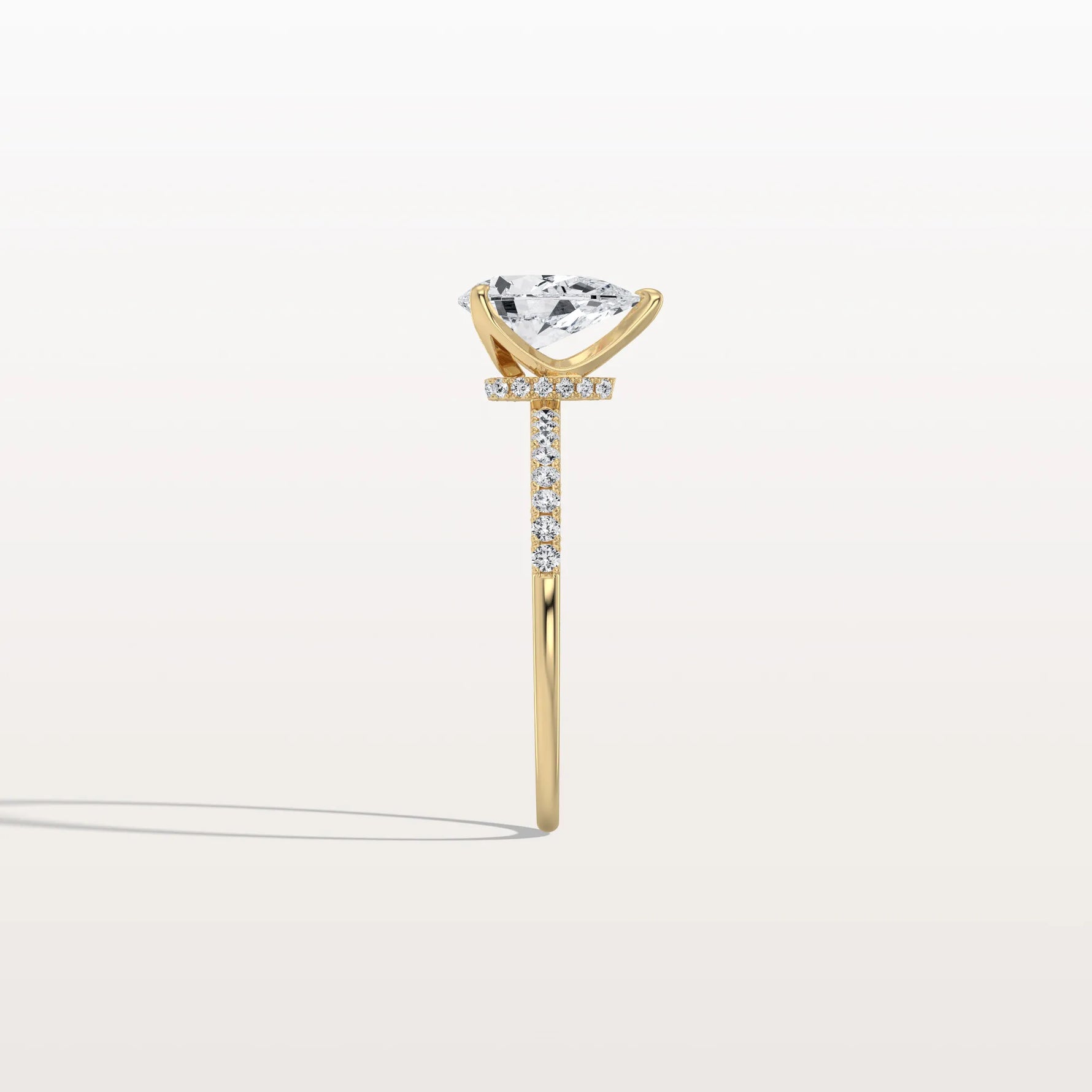 1CT Pear Lab Diamond Engagement Ring–Pave Band in 14K Gold - Rings