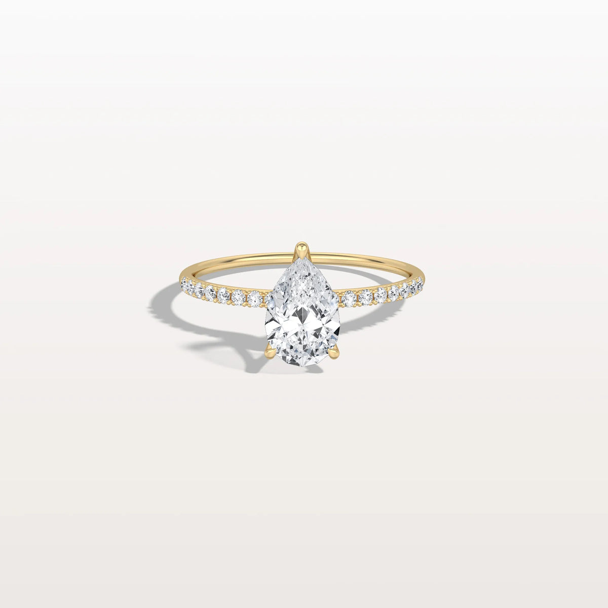 1CT Pear Lab Diamond Engagement Ring–Pave Band in 14K Gold - Rings